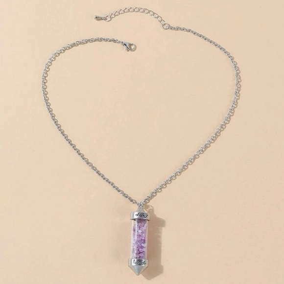 Amethyst Love Vial Tiny Lavender Float Stone Engrave Bottle Chakra Heart Pendant - Picture 14 of 16
